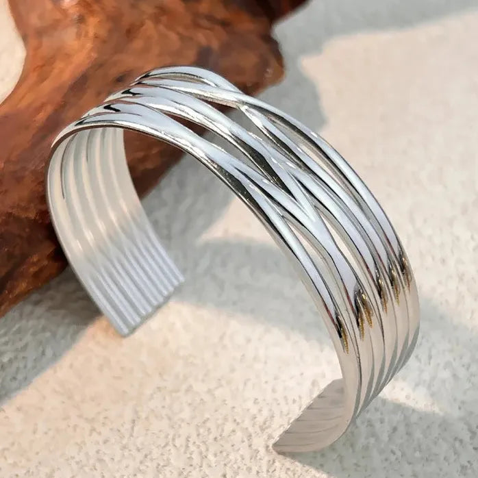Stainless Steel Geometric Cuff Bracelet Open Bangle Minimalist Waterproof Jewelry