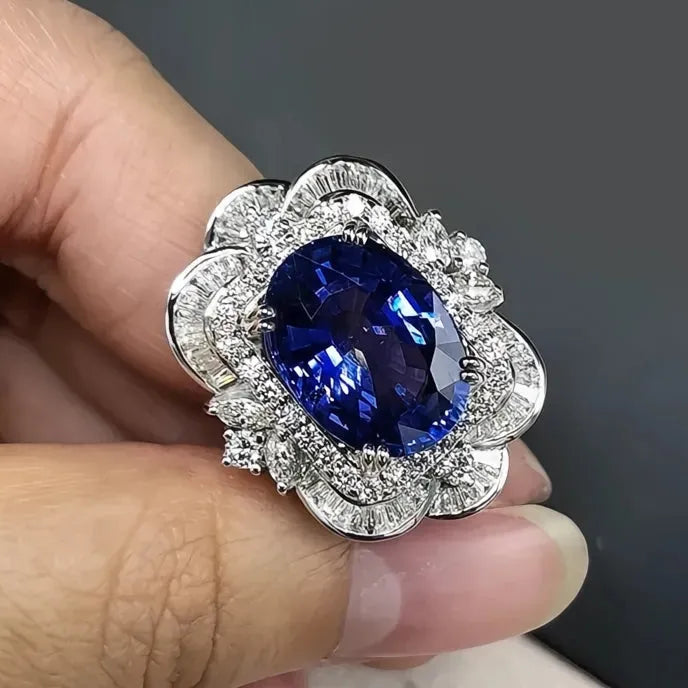 Women’s Elegant Wedding Engagement Ring Sparkling Blue Cubic Zirconia Brass Fashion Jewelry