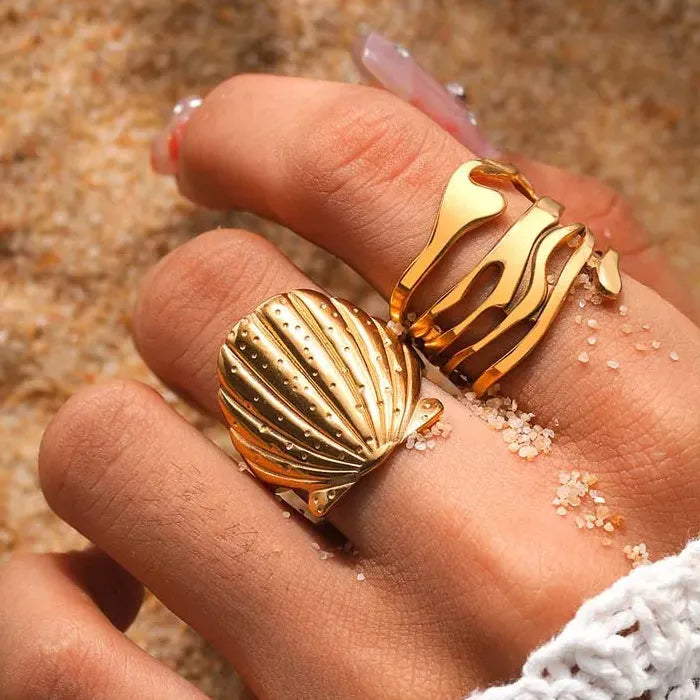 Adjustable Stainless Steel Hollow Geometric Open Ring for Women Gold Jewelry