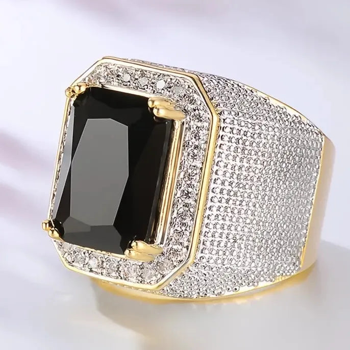 Wide Blue Black Cubic Zirconia Brass Ring for Women Wedding Engagement Jewelry