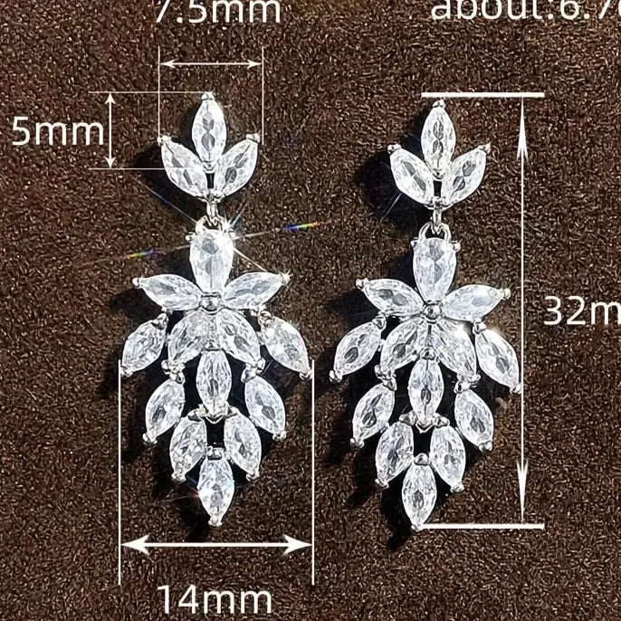 Luxury Bridal Geometric Marquise Cubic Zirconia Dangle Earrings for Women