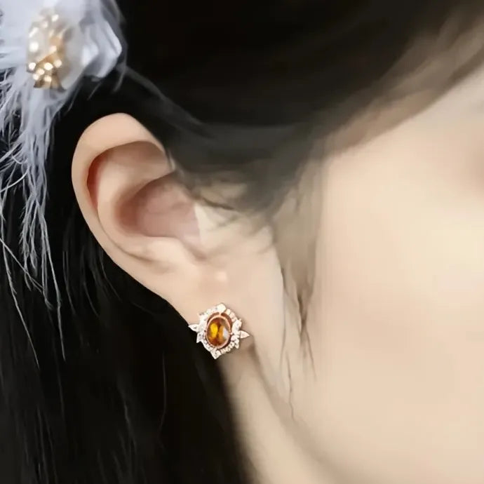 Gold Geometric Cubic Zirconia Stud Earrings Copper Alloy Luxury Wedding Jewelry
