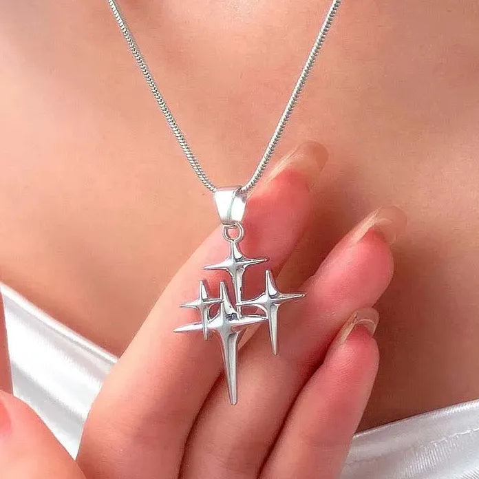 Silver Star Pendant Necklace Gothic Hip Hop Cuban Chain Y2K Jewelry Trendy