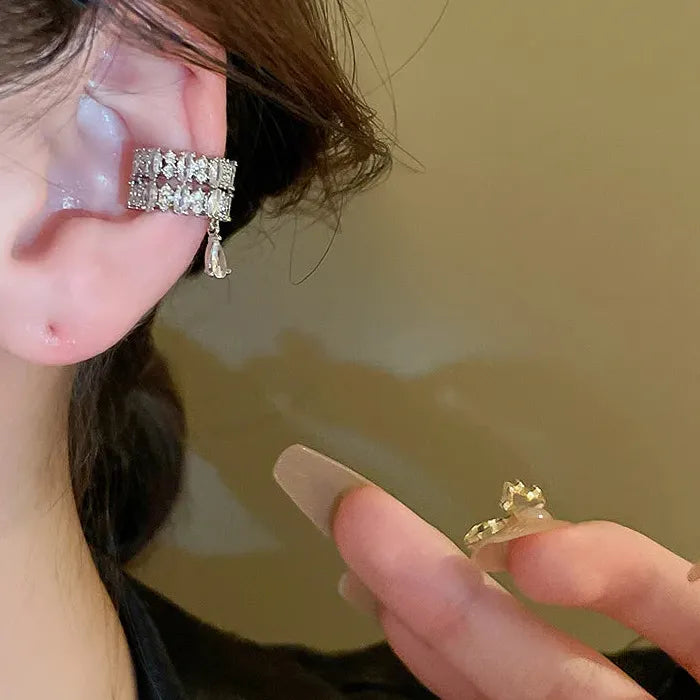 Double Layer C-Shaped Crystal Zircon Clip Earrings No Piercing