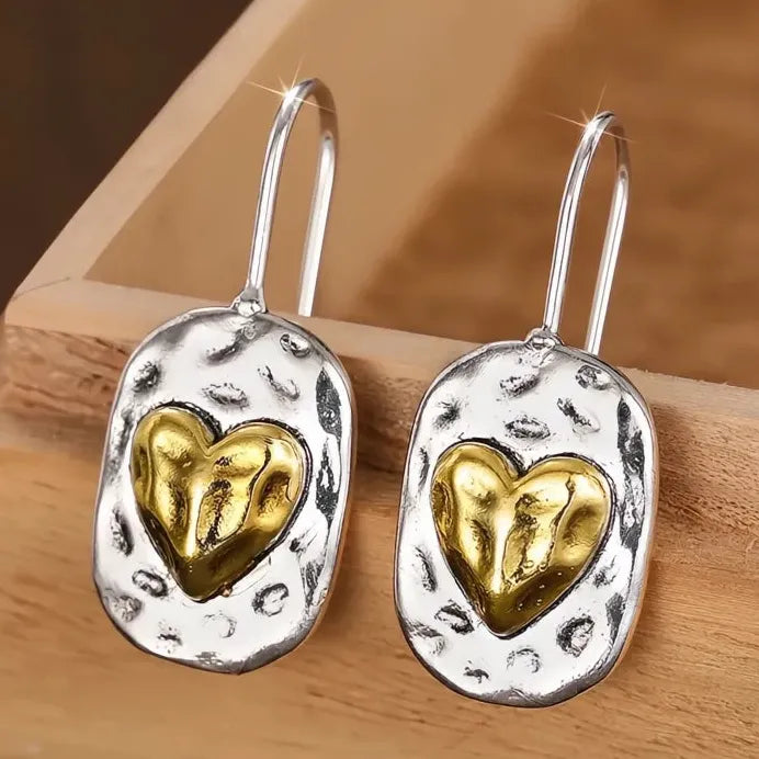 Two Tone Metal Heart Pendant Earrings for Women Wedding Party Jewelry