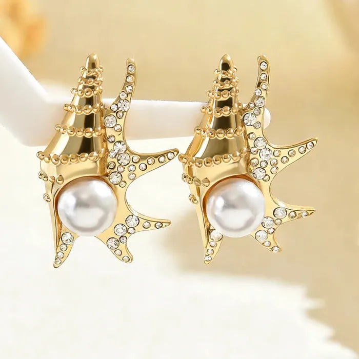 Geometric Pearl Zircon Conch Drop Earrings Zinc Alloy Women’s Gift