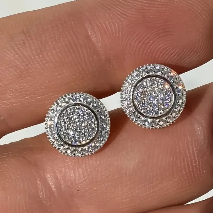 Gold Color Round Cubic Zirconia Stud Earrings for Women, Full Paved Fashion Jewelry