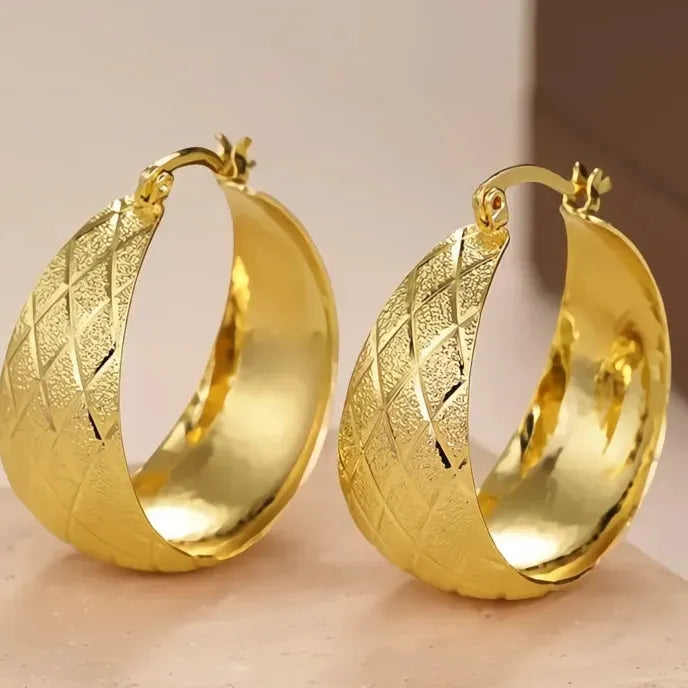 Charming Women’s Gold Color Brass Geometric Hoop Earrings Luxury Wedding Jewelry