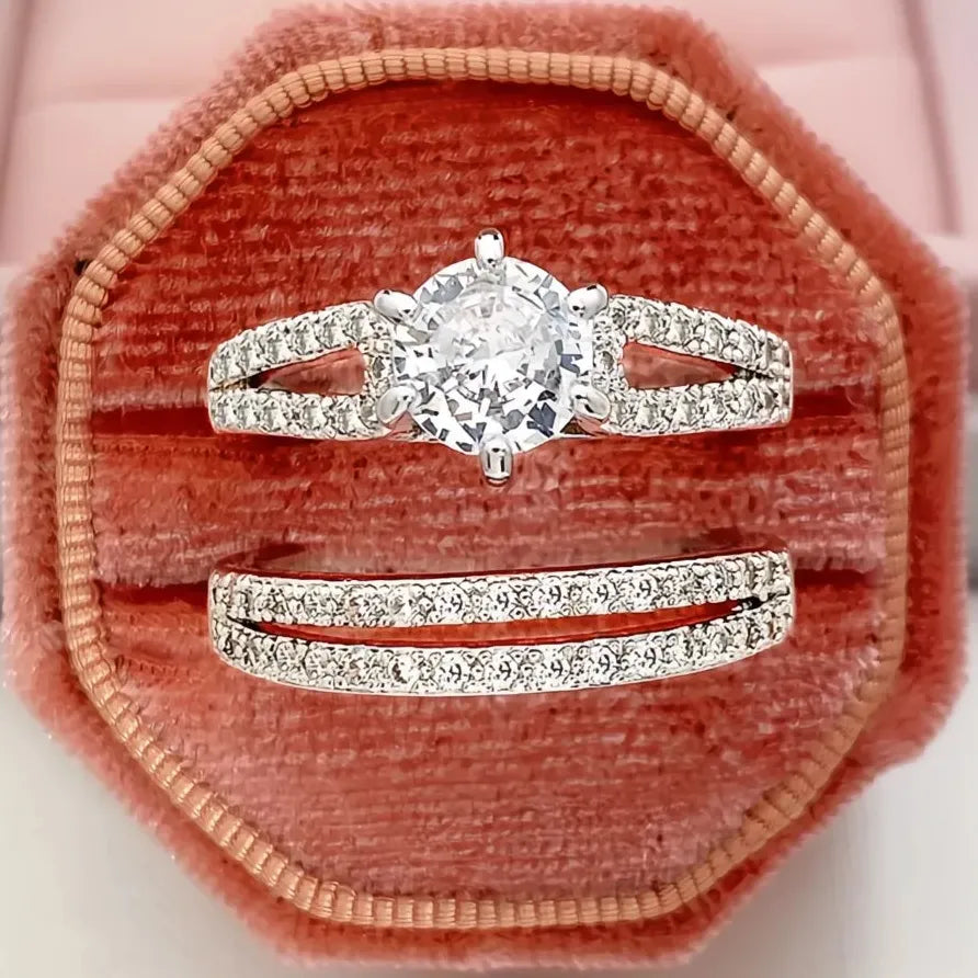 Luxury Wedding Rings for Women Iced Out AAA Cubic Zirconia Band Set