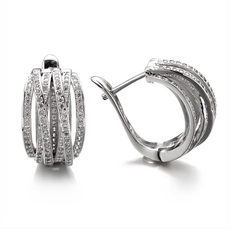 Silver Color Cross Hoop Earrings for Women Cubic Zirconia Crystal Fashion Jewelry Trends