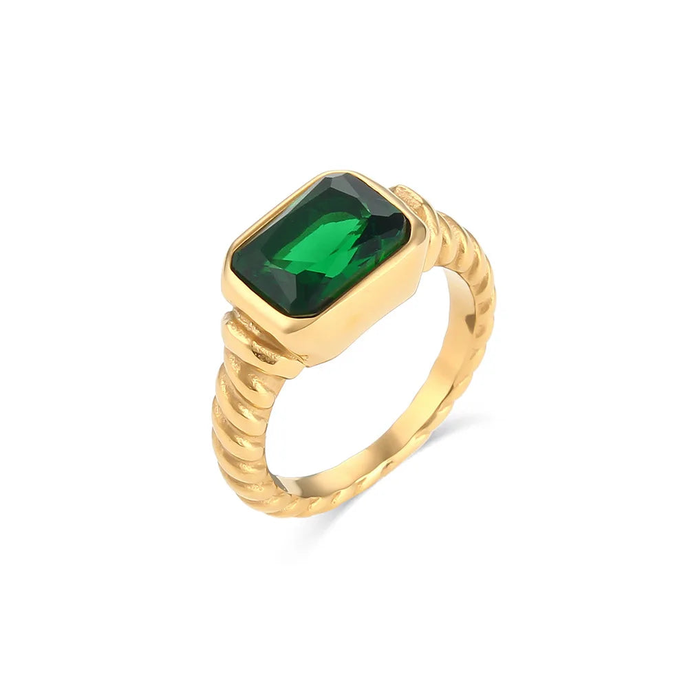 18K Gold Plated Stainless Steel CZ Geometric Twist Chunky Wedding Ring