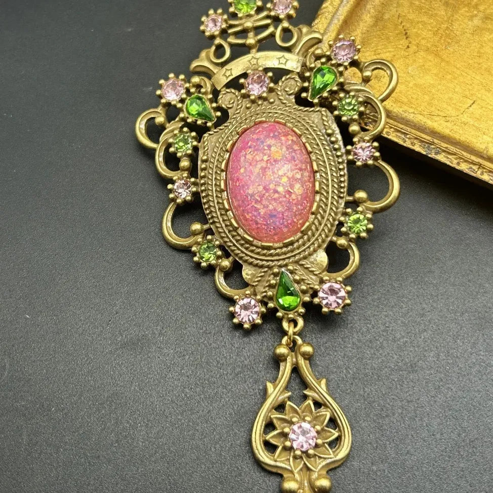 Vintage Elegant Large Gemstone Rhinestone Brooch Pin for Men Women