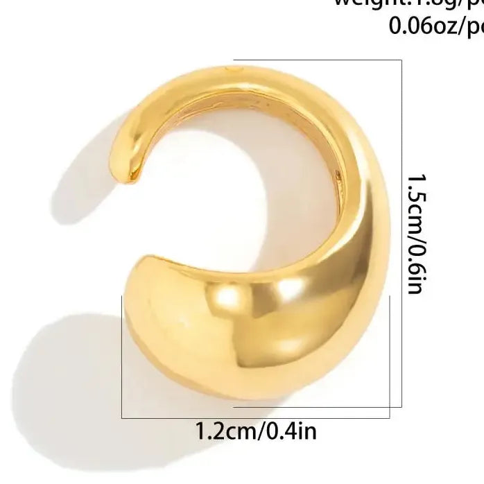 Gold Water Drop Clip Earrings Gothic C Shape Ear Cuff Stud for Women