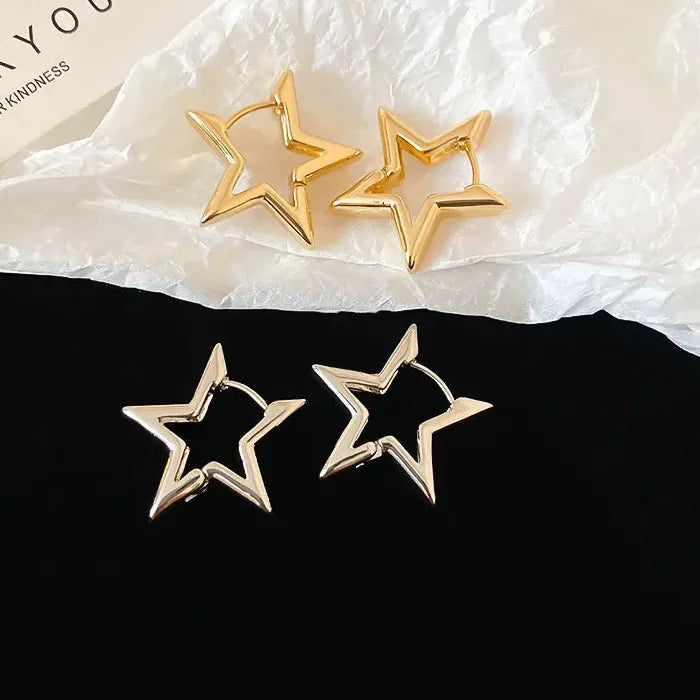 Minimalist Zinc Alloy Star Geometric Hoop Earrings for Women Punk Huggie