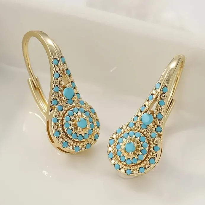 Bohemian Blue Turquoise Drop Earrings Gold Color Women Party Jewelry