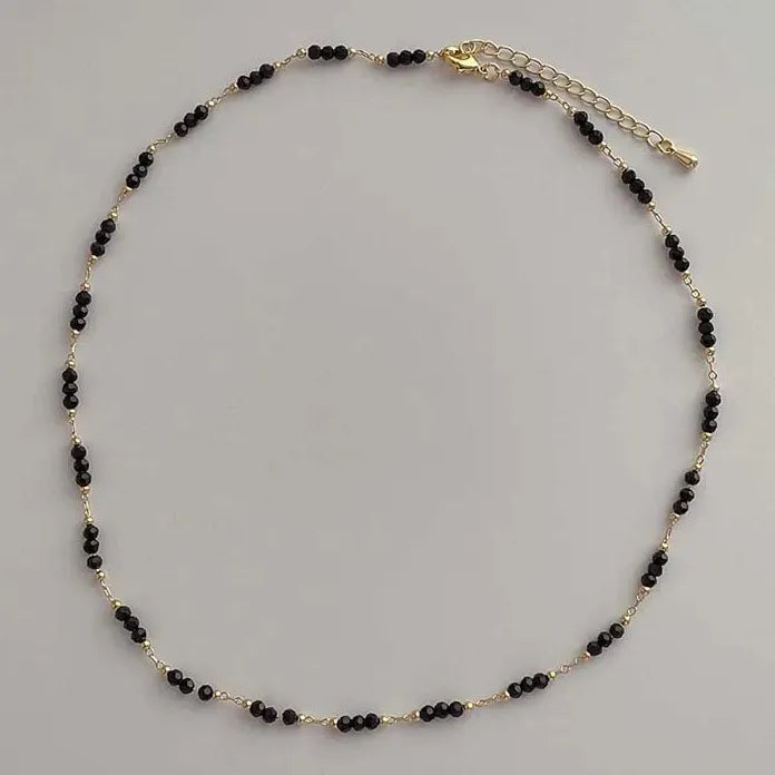 Vintage Black Crystal Glass Bead Chain Choker Necklace Women Handmade Jewelry