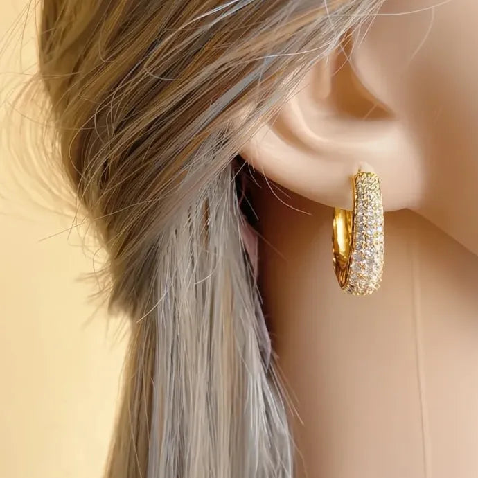 Elegant CZ Geometric Hoop Earrings for Women Silver Gold Copper Alloy Jewelry
