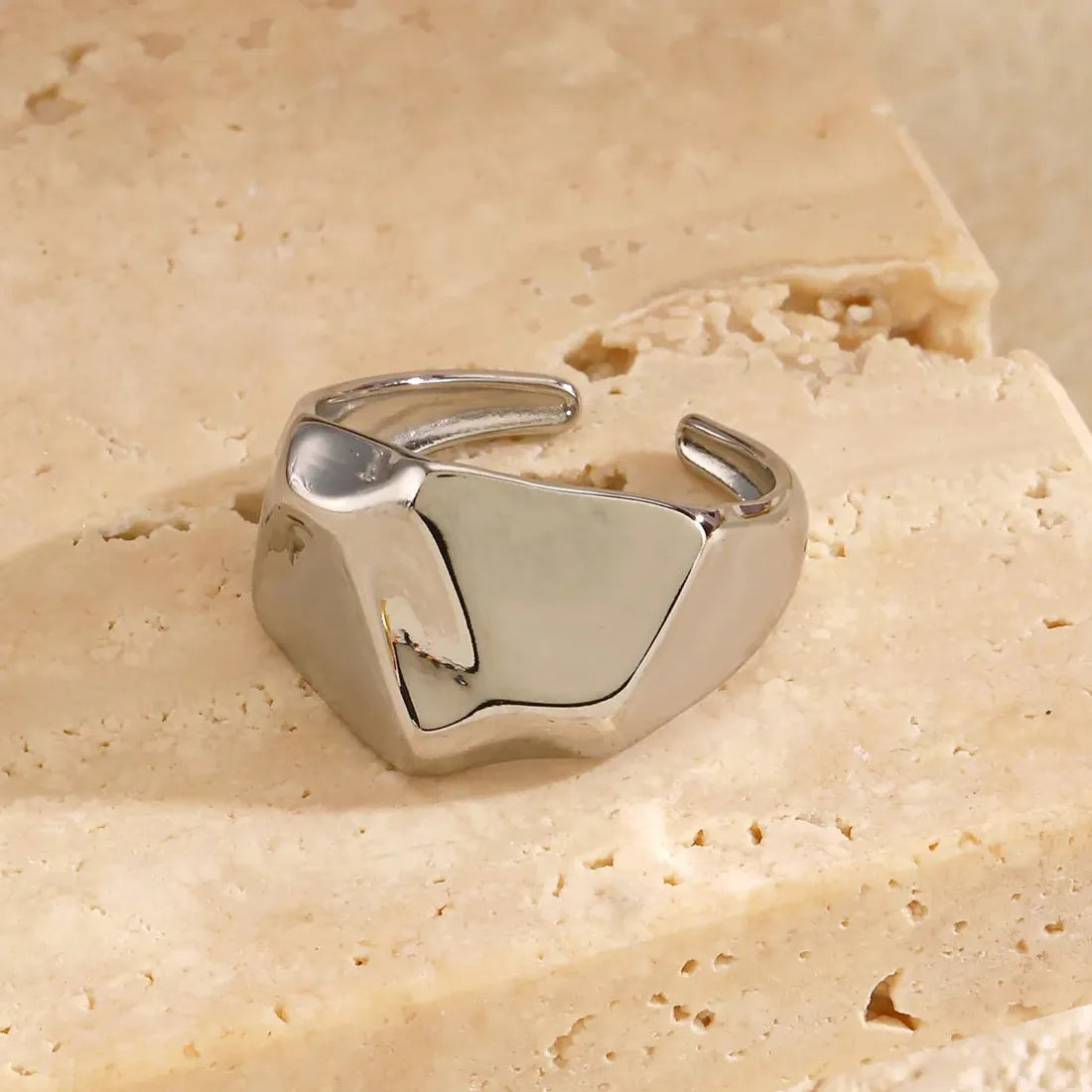 Stainless Steel Wide Irregular Thick Ring for Women Men Gold & Silver Band