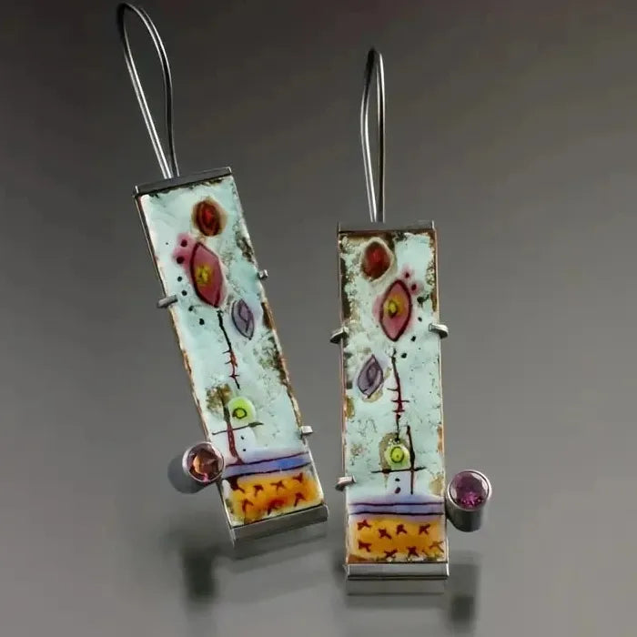 Vintage Red Cubic Zirconia Dangle Earrings Silver Plated Alloy Jewelry Daily Wear
