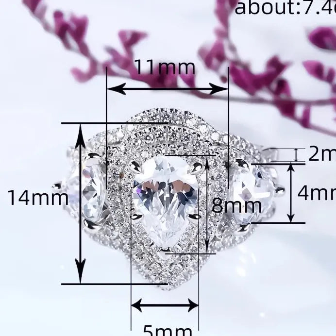 Opulent 3Pc Cubic Zirconia Bridal Wedding Ring Set with Geometric Design