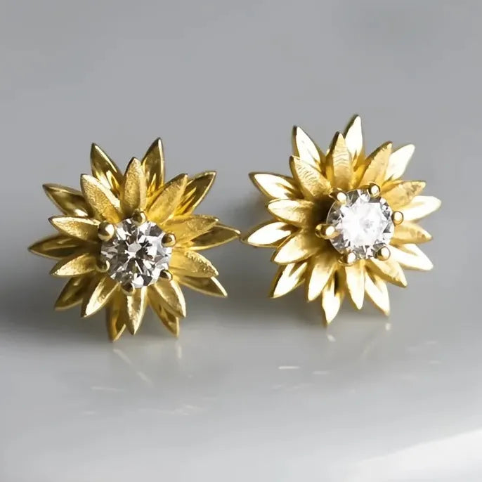 Dainty Flower Cubic Zirconia Stud Earrings White Gold Color Copper Alloy Jewelry for Women Girls Gift