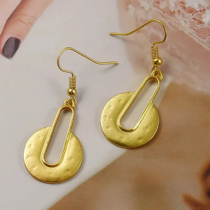 Retro Punk Geometric Metal Pendant Drop Earrings Gold Zinc Alloy Jewelry