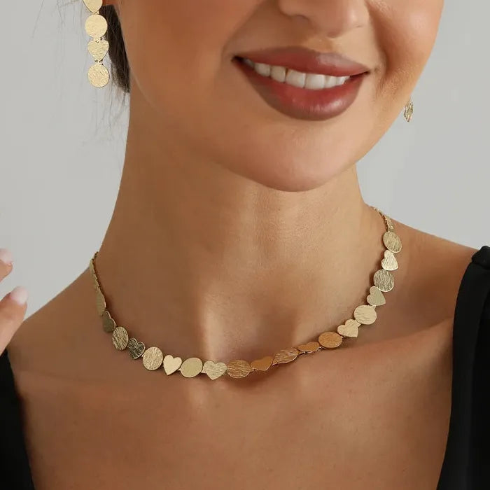 Heart and Geometric Zinc Alloy Necklace Bracelet Earrings Set for Women