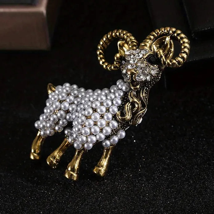 Vintage Sheep Pearl Brooch Animal Pin for Casual Party Dress Accessory