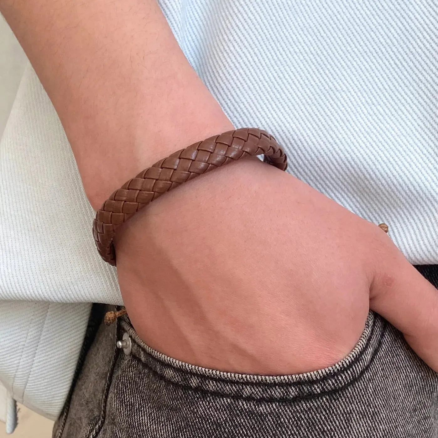 Hip Hop Punk Cross Double-Layer Handmade Woven Leather Adjustable Bracelet Men Women
