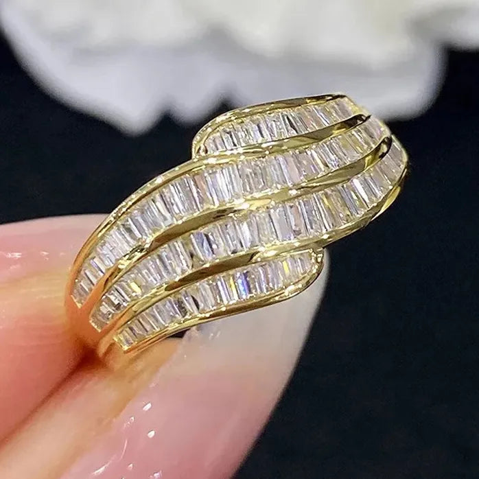 Luxury Gold Silver Zirconia Wedding Band Ring for Women Engagement Jewelry