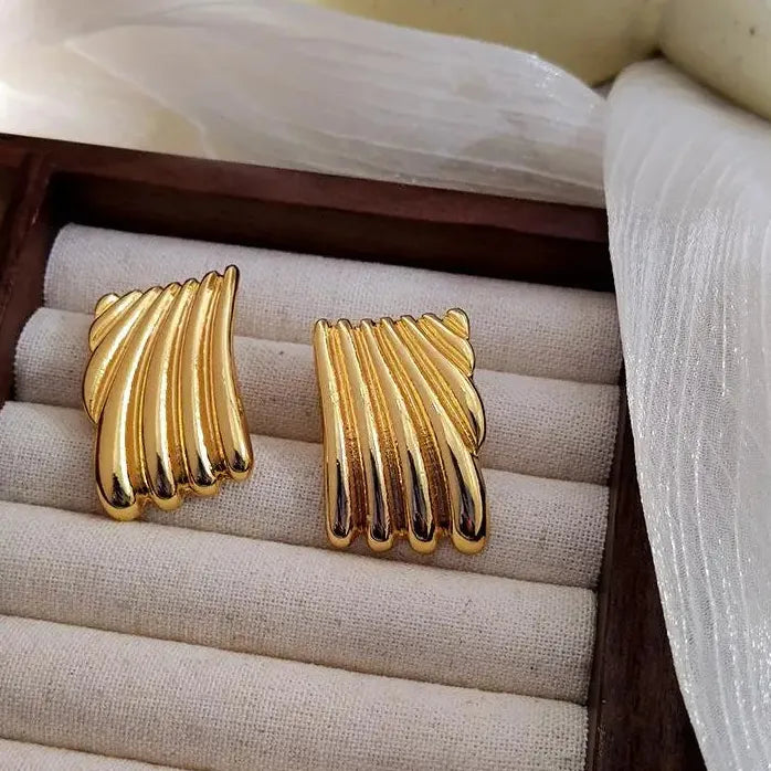 Vintage Punk Geometric Square Ribbed Earrings for Women Gold Fashion Jewelry