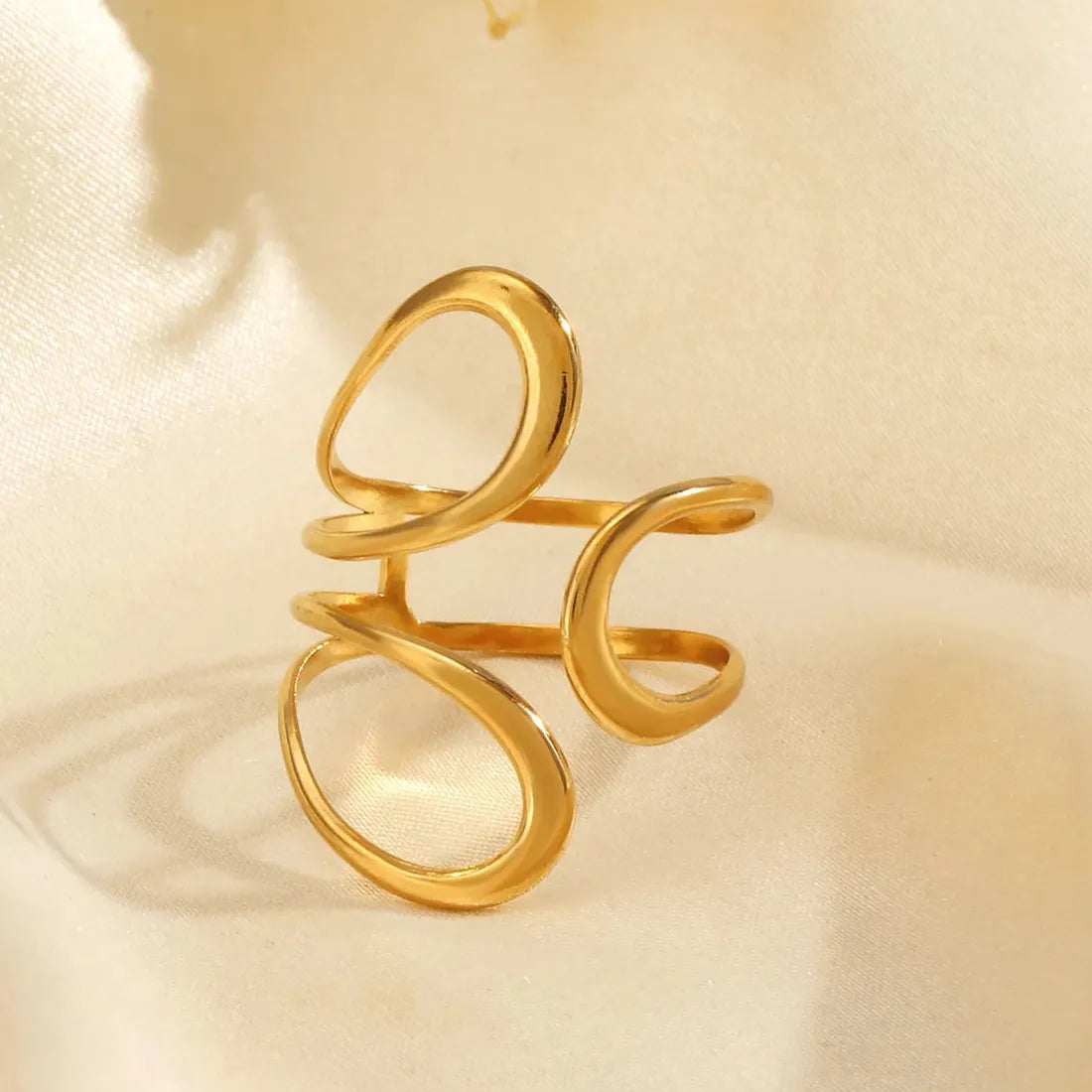 Geometric Gold Plated Stainless Steel Vintage Minimalist Ring for Women