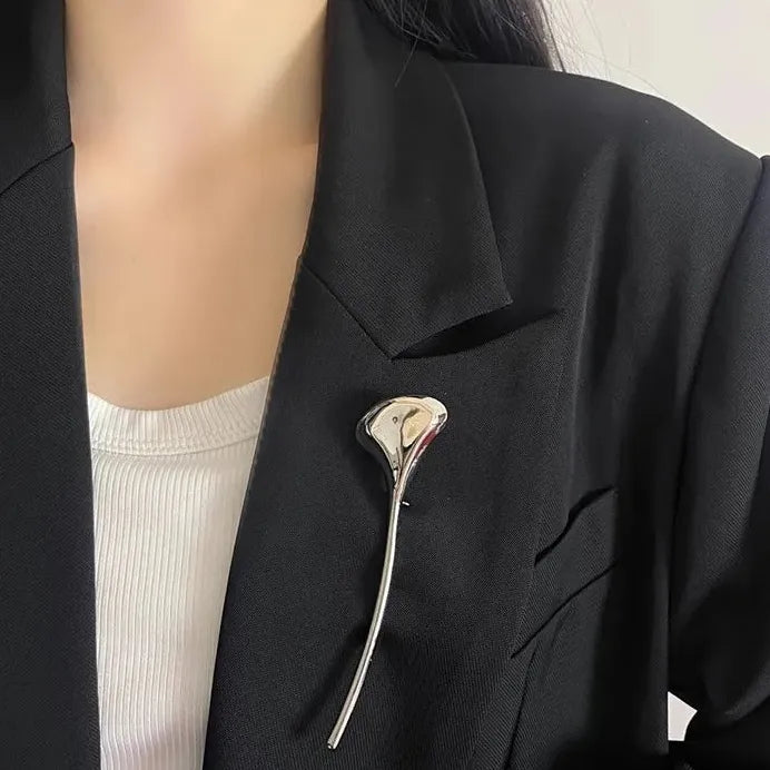 Glossy Copper Metal Ginkgo Leaf Brooch for Women Punk Hiphop Fashion Pin