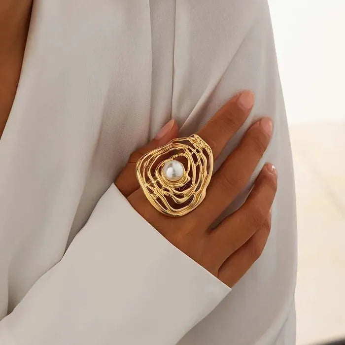 Vintage Adjustable Gold Metal Beads Open Ball Rings for Women Fashion Jewelry