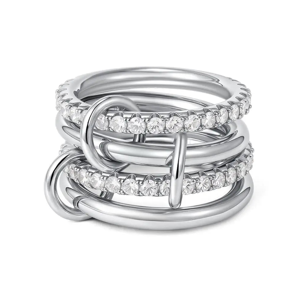 Chunky Gold Plated Stainless Steel Zircon Multilayer Everly Stacked Ring Eternity Jewelry