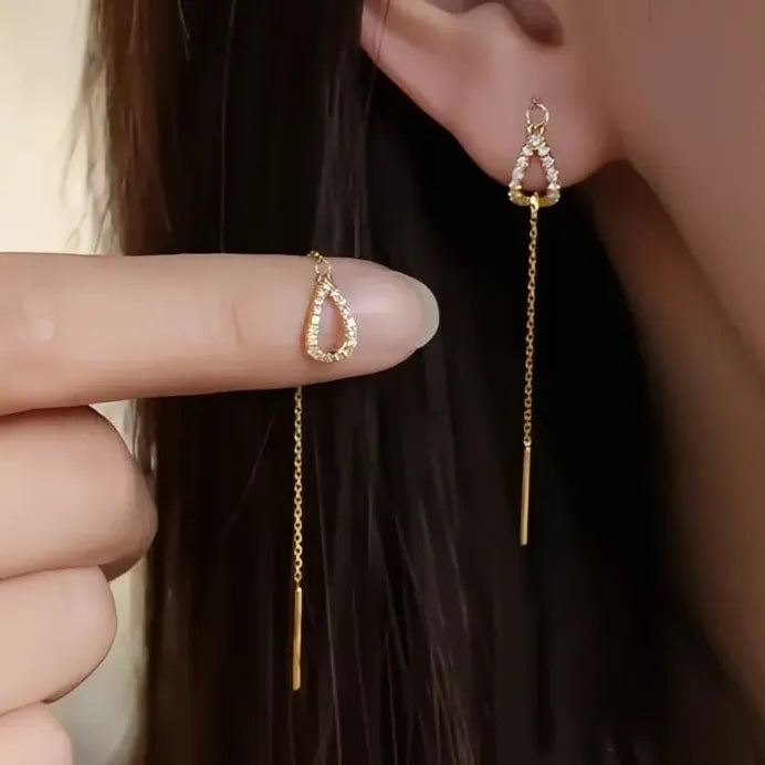 Water Drop Pear Shaped CZ Long Tassel Bridal Earrings