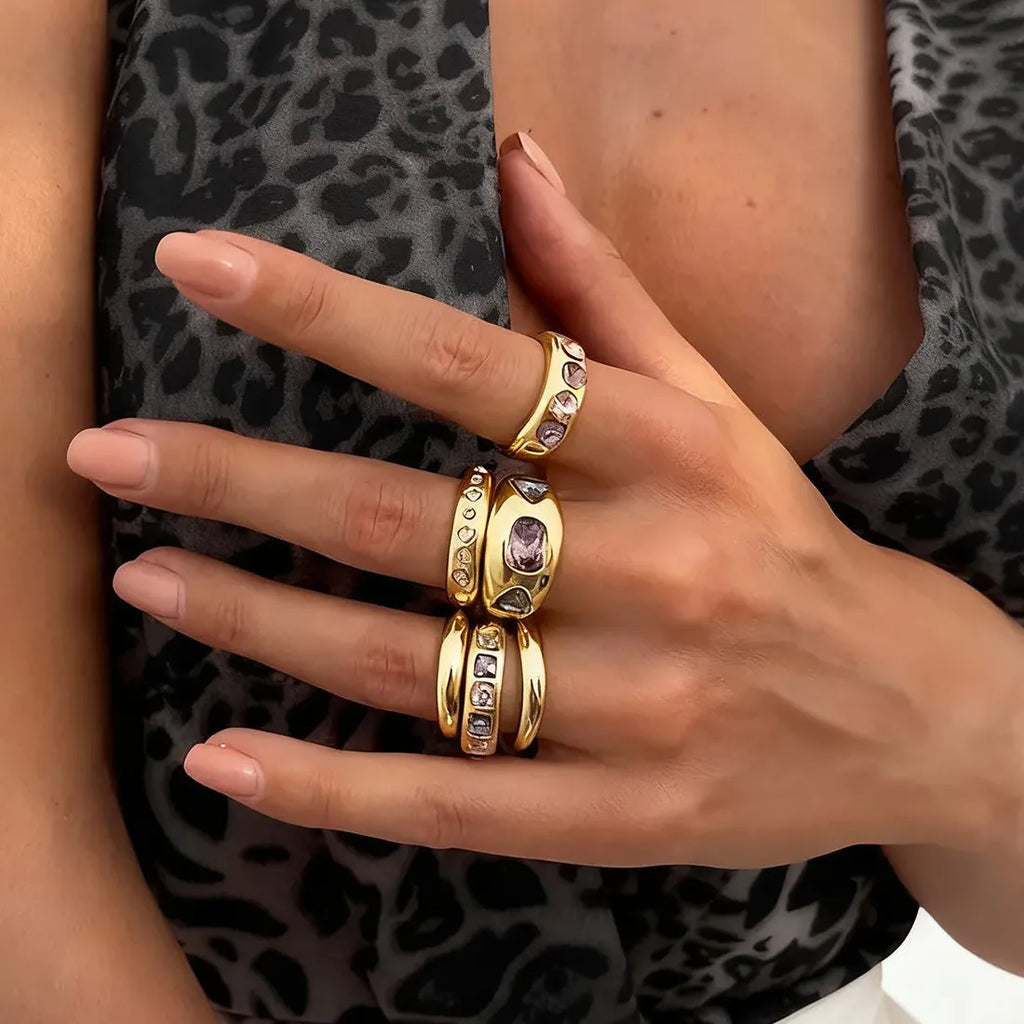 7Pcs Vintage Red Heart-Shaped Drip Oil Punk Open Rings Set for Women