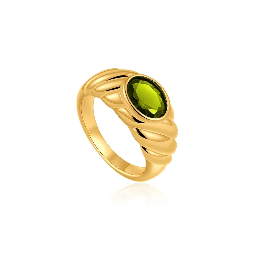 18K Gold Plated Multicolor Oval Crystal Ring for Women Hypoallergenic CZ Zircon Jewelry