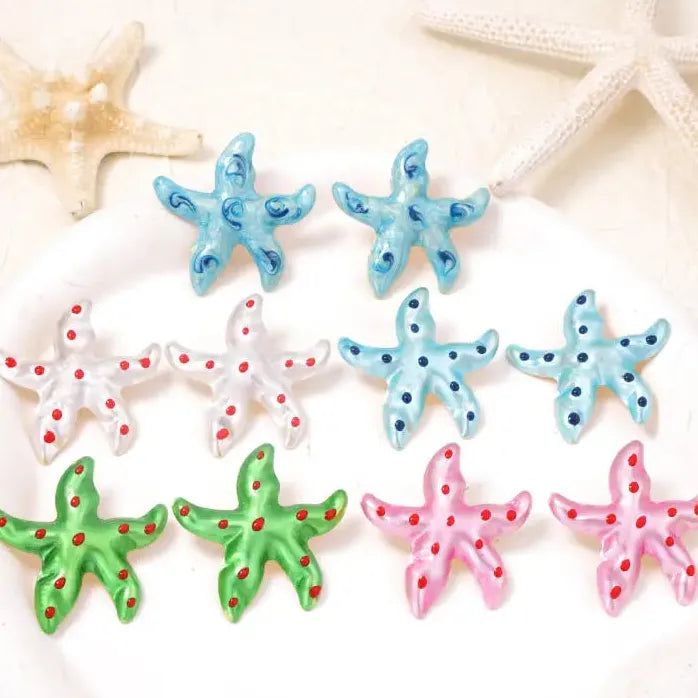 Colorful Drop Oil Metal Starfish Earrings Women Ocean Style Stud Jewelry