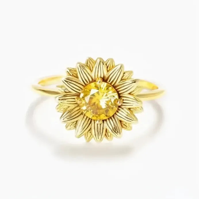 Brass Flower Wedding Ring with Cubic Zirconia Elegant Bridal Band