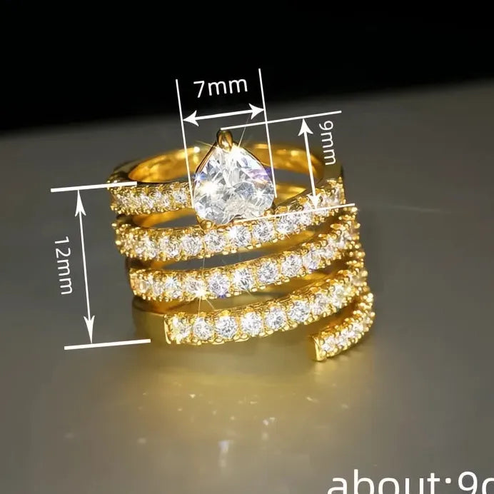 Elegant Gold Wide Cocktail Ring for Women Engagement Wedding Jewelry