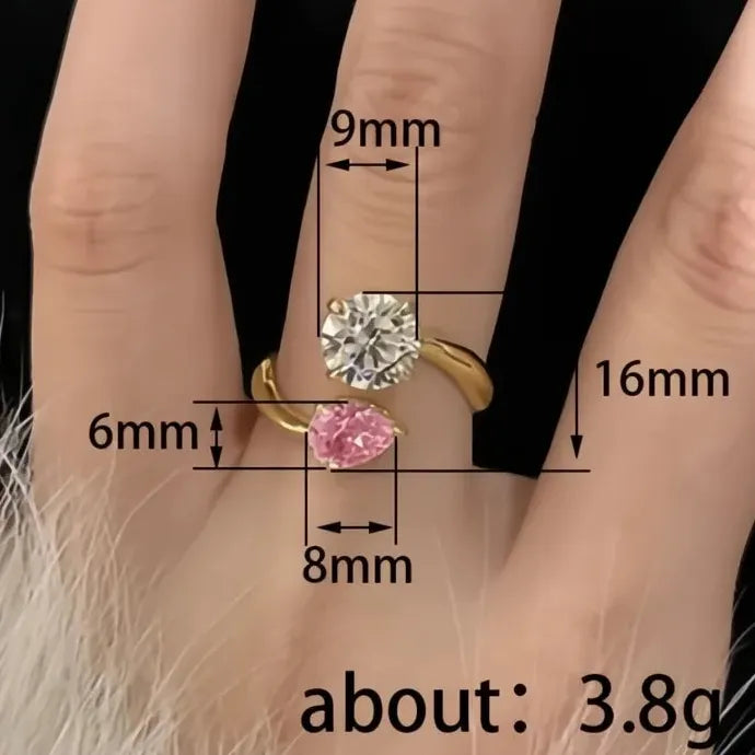 Elegant Open Cocktail Ring with Pink & White Cubic Zirconia Brass Jewelry