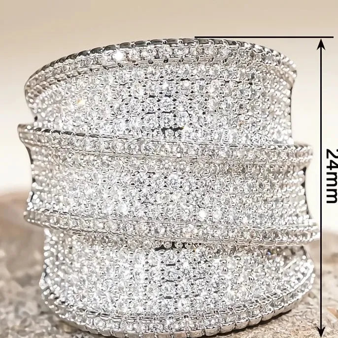 Luxury Wide Cocktail Ring for Women Wedding Party Fashion Brass Cubic Zirconia Jewelry Gold/Silver Color