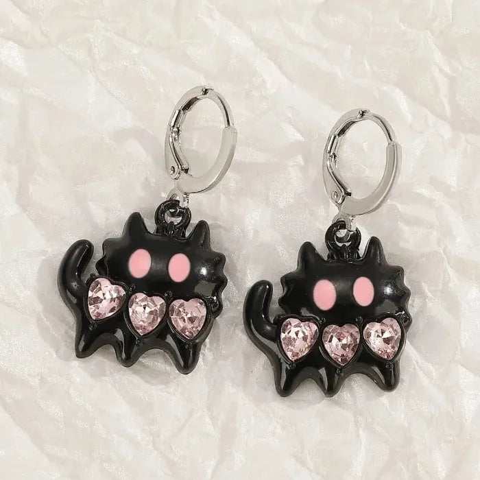 Vintage Punk Zinc Alloy Pink Crystal Cross Hoop Earrings Y2K Party