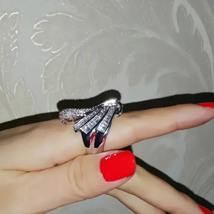 Geometric Cubic Zirconia Crystal Wedding Engagement Ring for Women Brass