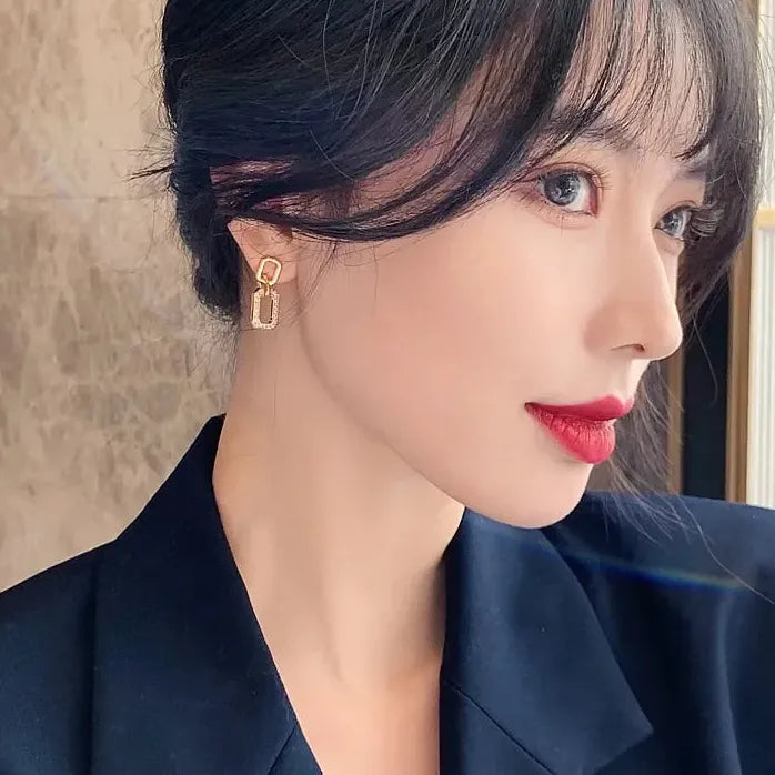 Luxury Micro Inlaid Zircon Geometric Square Dangle Earrings Women 2024 Party Jewelry