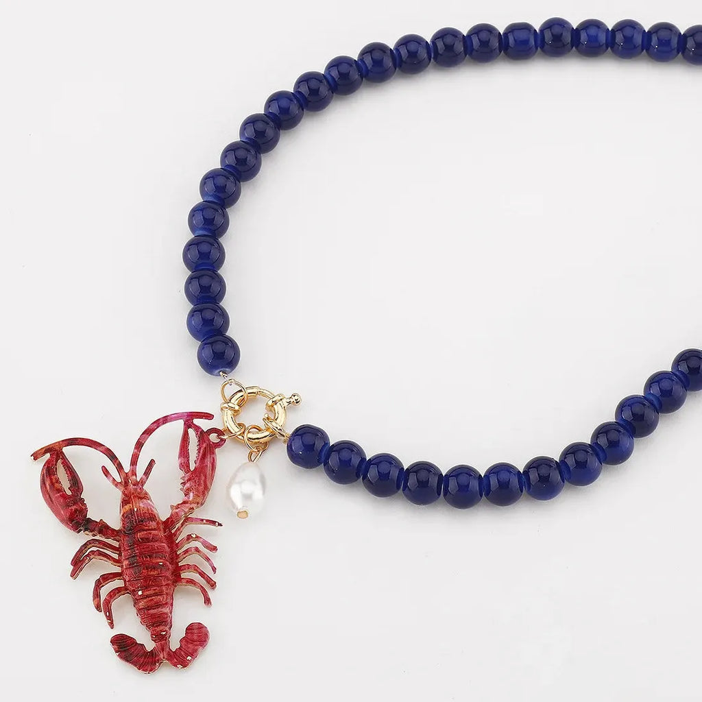 Handmade ZAA Lobster Beads Necklace Women Crystal Enamel Stainless Steel Jewelry Pendant