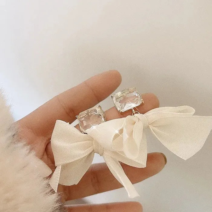 Bowknot Zircon Drop Earrings Zinc Alloy Korean Fashion Jewelry Gift