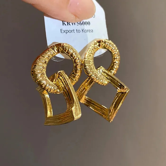 Vintage Zinc Alloy Geometric Square & Round Drop Earrings for Women Gift