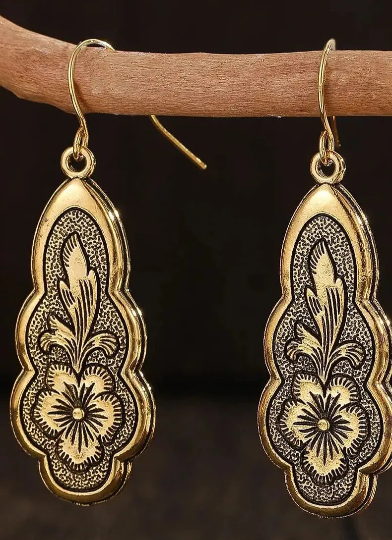 Gold Color Metal Geometry Waterdrop Flower Dangle Earrings for Women Jewelry